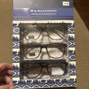 M For MAXSTUDIO Designer Reading Glasses +2.00 Eyeglasses Set Of 3 New In Box